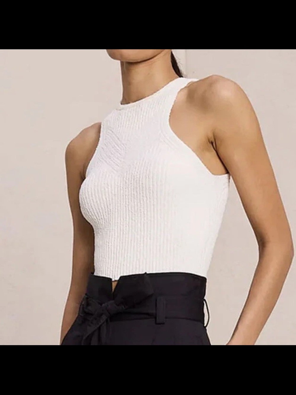 A.C.L. Lucy Top White Ribbed Sleeveless Knit Fitted Sweater Tank